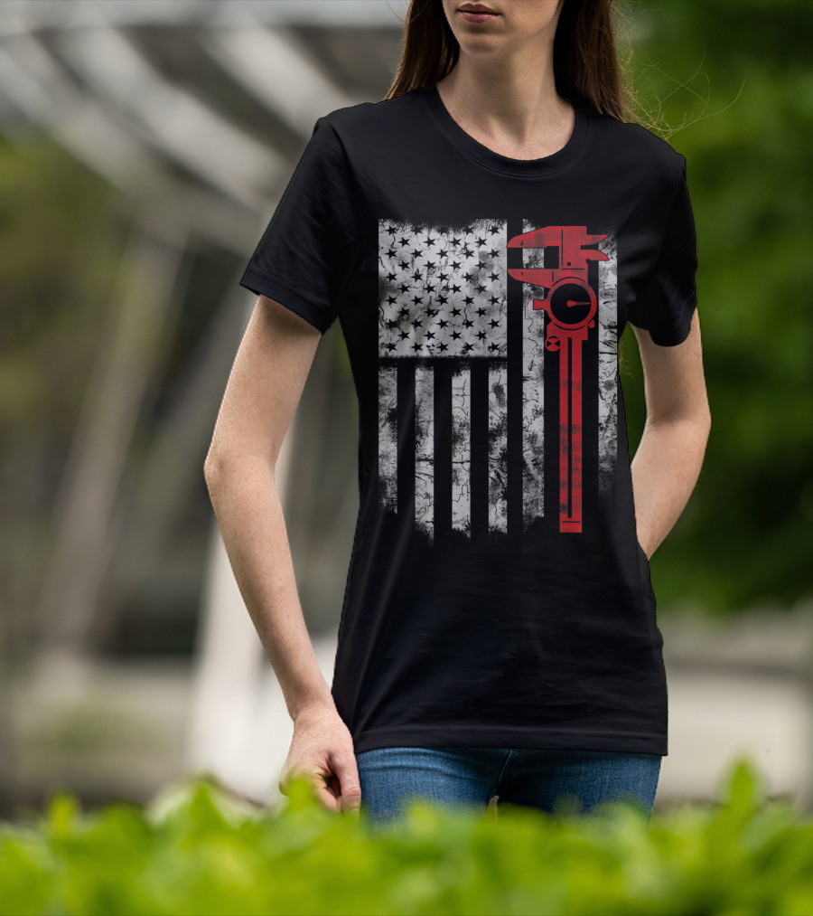 American Flag With Red Caliper For CNC Machinists T-Shirt