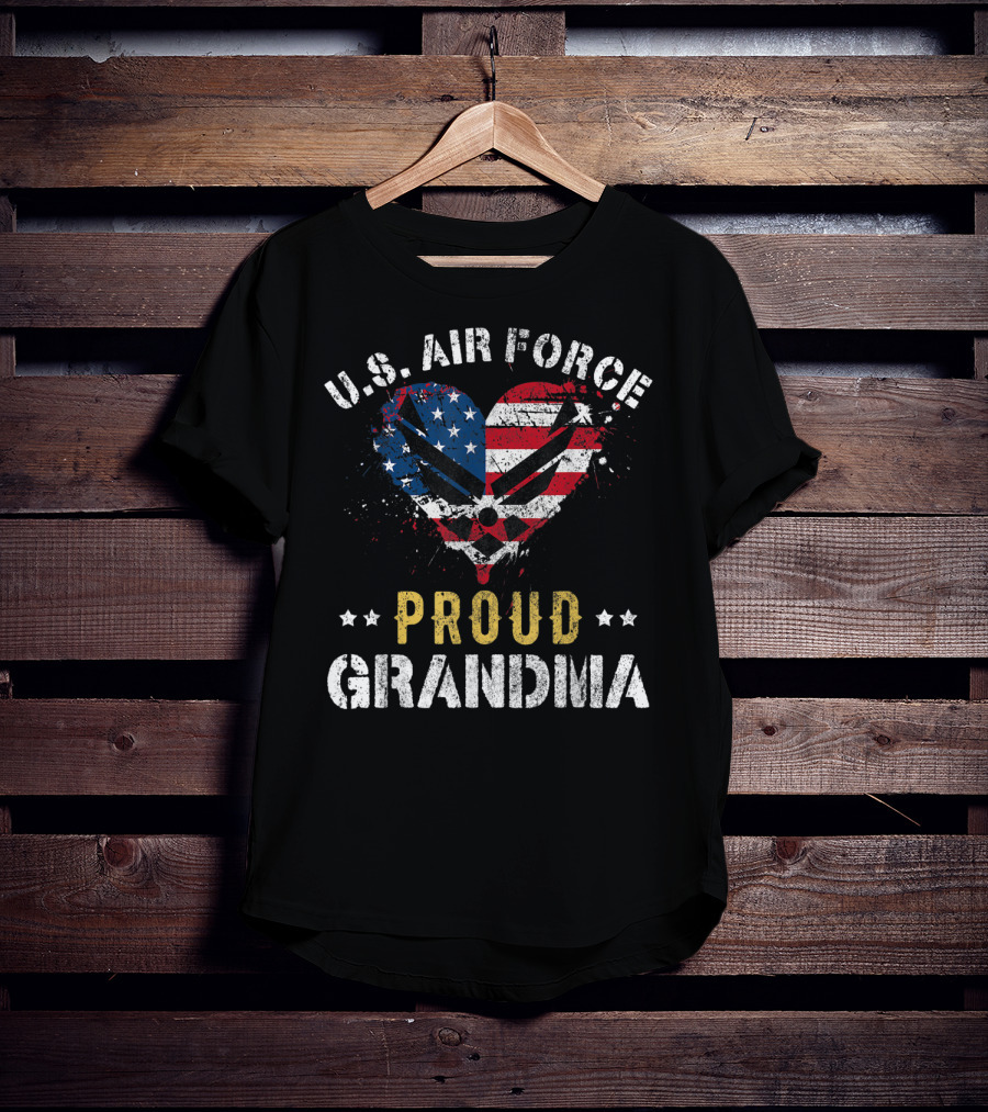 U.S. Air Force Proud Grandma American Flag Heart T-Shirt