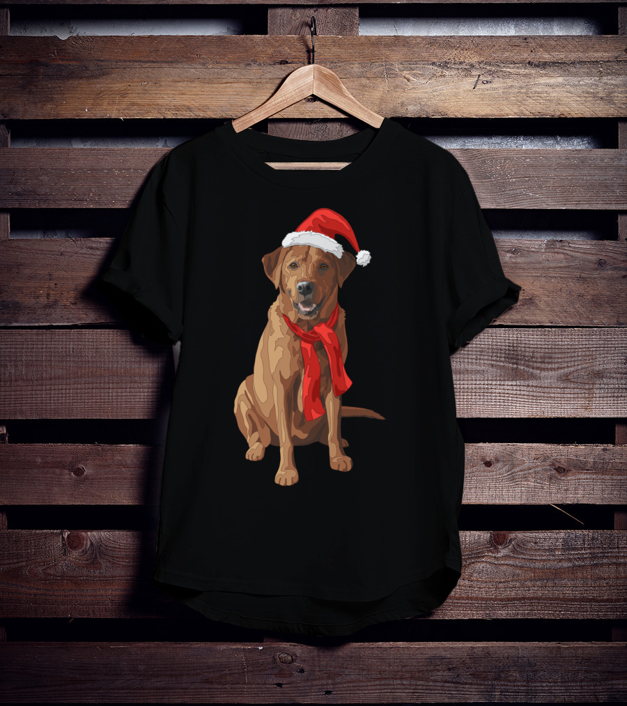 Red Labrador Retriever Dog With Christmas Santa Hat And Scarf T-Shirt