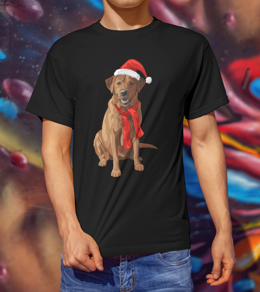 Red Labrador Retriever Dog With Christmas Santa Hat And Scarf T-Shirt