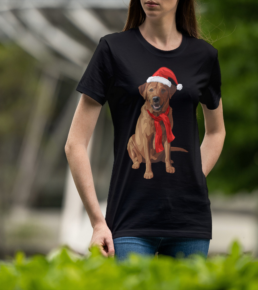 Red Labrador Retriever Dog With Christmas Santa Hat And Scarf T-Shirt