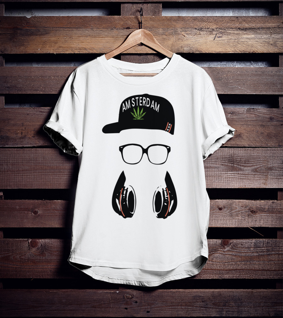 Amsterdam Holland Marijuana Souvenir Hat Glasses Headphones T-Shirt