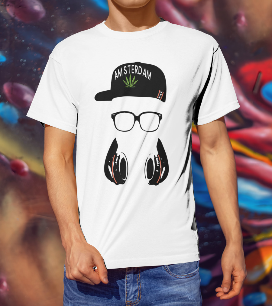 Amsterdam Holland Marijuana Souvenir Hat Glasses Headphones T-Shirt
