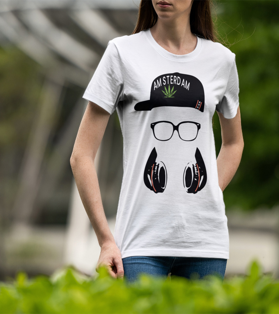 Amsterdam Holland Marijuana Souvenir Hat Glasses Headphones T-Shirt