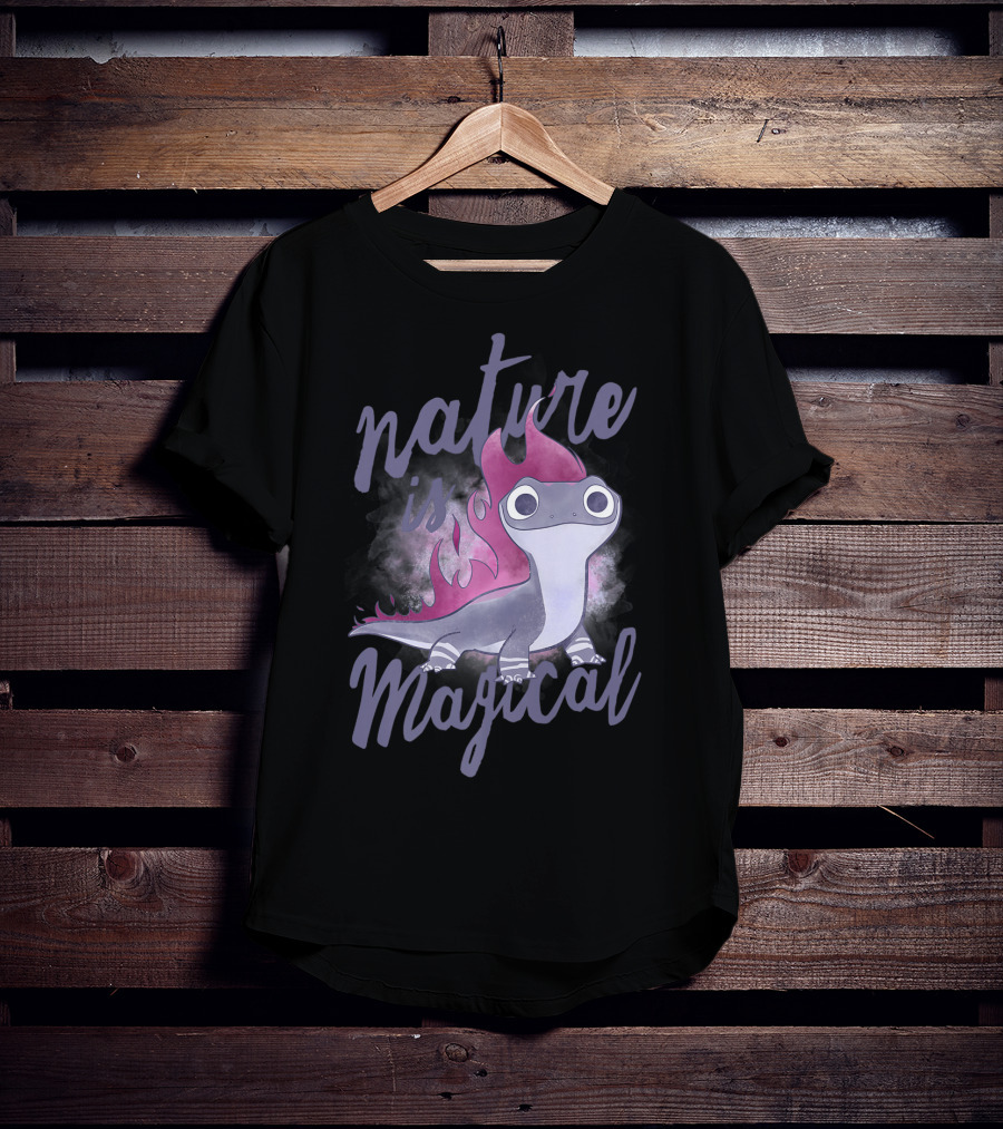 Disney Frozen 2 Salamander Character With Nature Is Magical Text T-Shirt