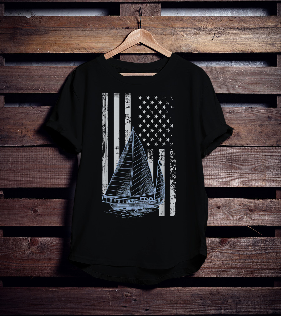 Fun Vintage Sailboat With American Flag Elements T-Shirt
