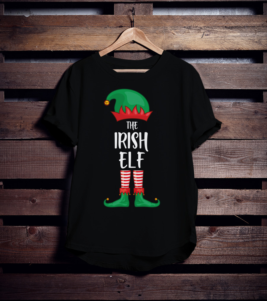 The Irish Elf Christmas Party Holiday Outfits With Green Hat And Striped Pants T-Shirt