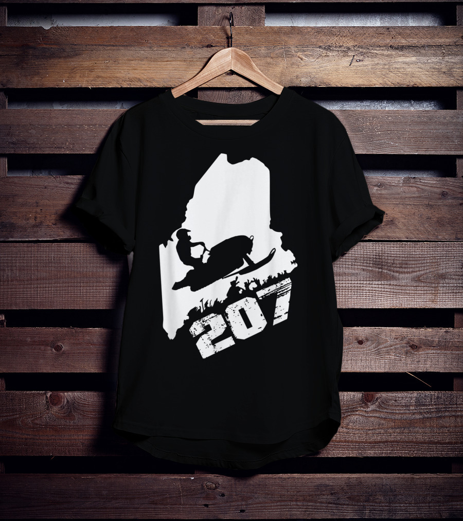 Maine 207 Snowmobile Silhouette In State Outline T-Shirt