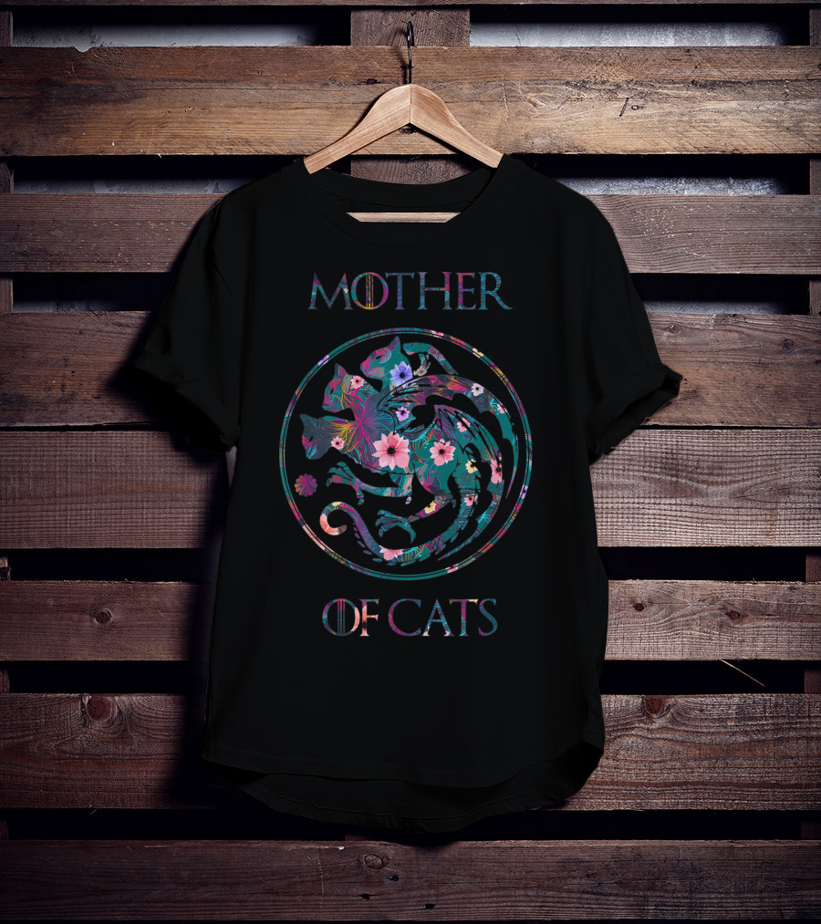Mother Of Cats With Floral Pattern Cat Lovers T-Shirt