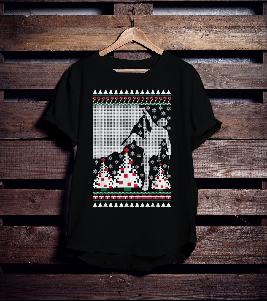 Rock Climbing Ugly Christmas Holiday Tree Pixel T-Shirt