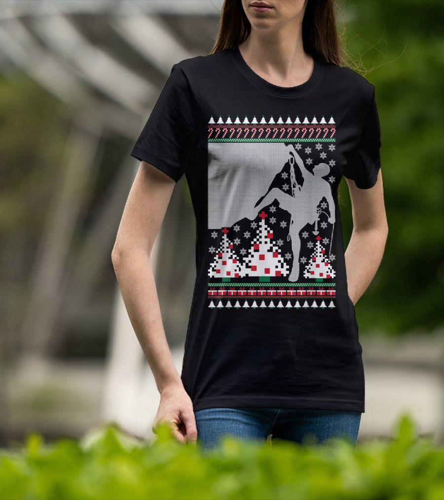 Rock Climbing Ugly Christmas Holiday Tree Pixel T-Shirt