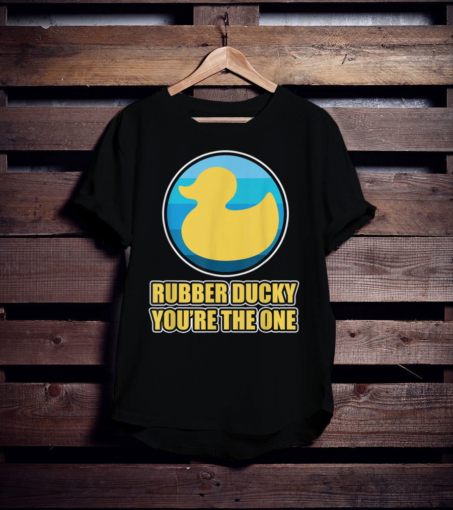 Rubber Ducky You're The One Iconic Yellow Toy Bath Duck Blue Circle Background T-Shirt