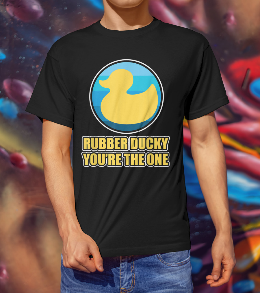 Rubber Ducky You're The One Iconic Yellow Toy Bath Duck Blue Circle Background T-Shirt