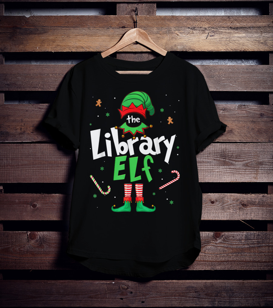 The Library Elf Christmas Xmas Family Outfit Candy Cane Gingerbread T-Shirt