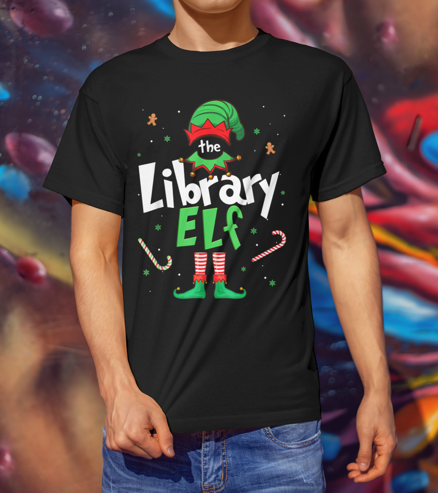 The Library Elf Christmas Xmas Family Outfit Candy Cane Gingerbread T-Shirt