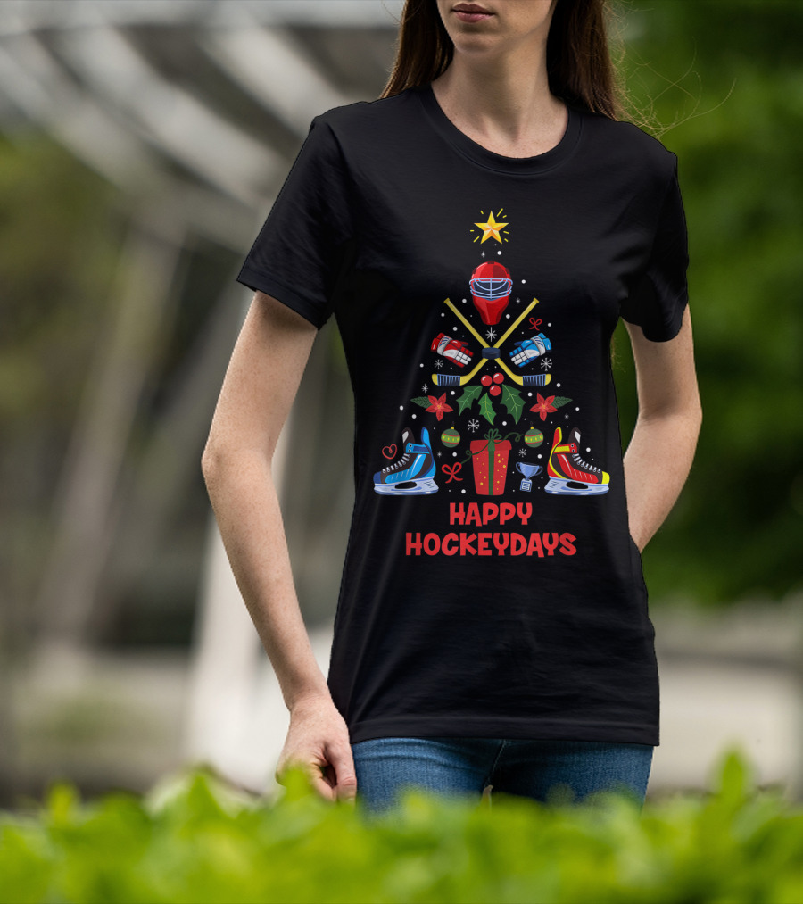 Happy Hockeydays Ice Hockey Ornament Christmas Tree T-Shirt