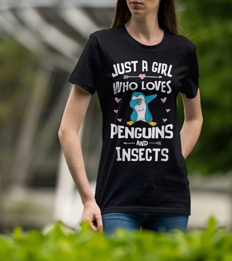 Just A Girl Who Loves Penguins And Insects Dabbing Penguin Hearts T-Shirt