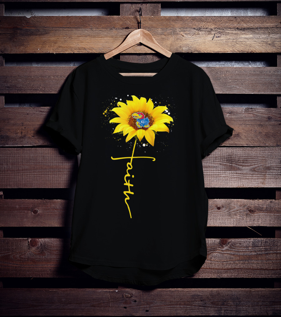 Kansas Jayhawks Sunflower Faith Cross Shape T-Shirt
