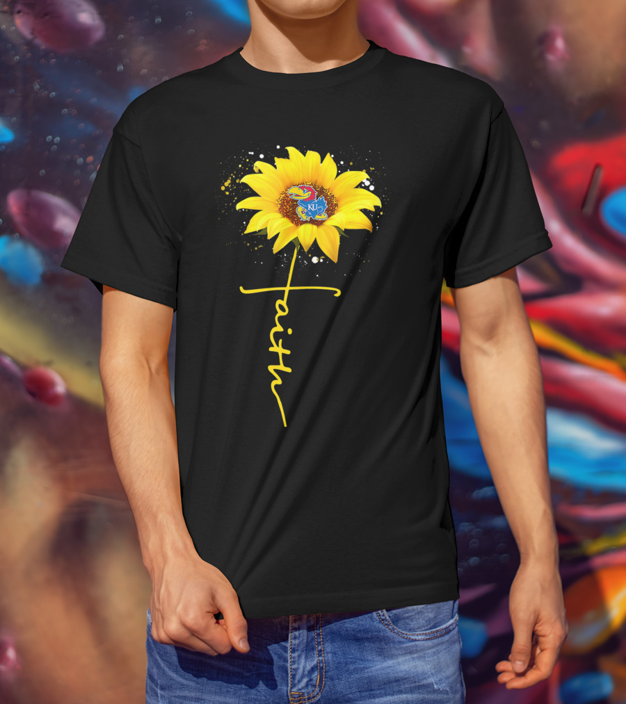 Kansas Jayhawks Sunflower Faith Cross Shape T-Shirt
