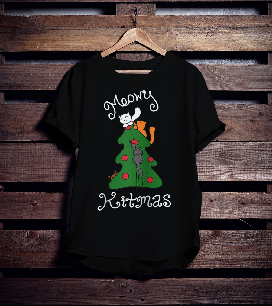 Meowy Kitmas Cats On Christmas Tree T-Shirt