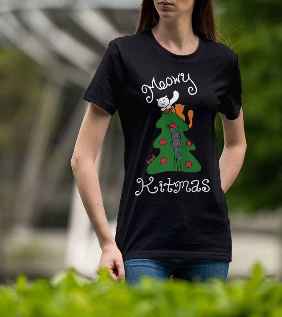 Meowy Kitmas Cats On Christmas Tree T-Shirt