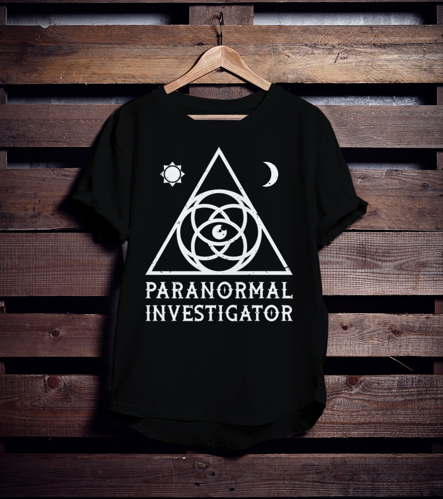 Paranormal Investigator Occult Symbol Eye Triangle Moon Sun T-Shirt