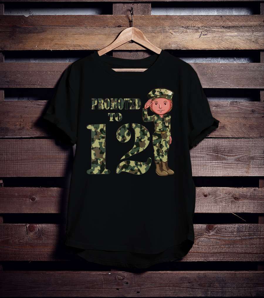 Promoted To 12 Camouflage Salute Birthday T-Shirt