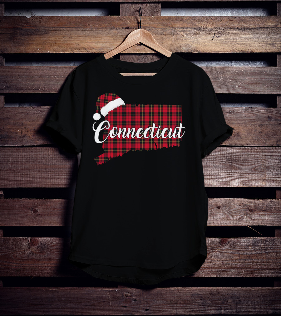 Connecticut Red Buffalo Plaid With Santa Hat Royal Stewart T-Shirt