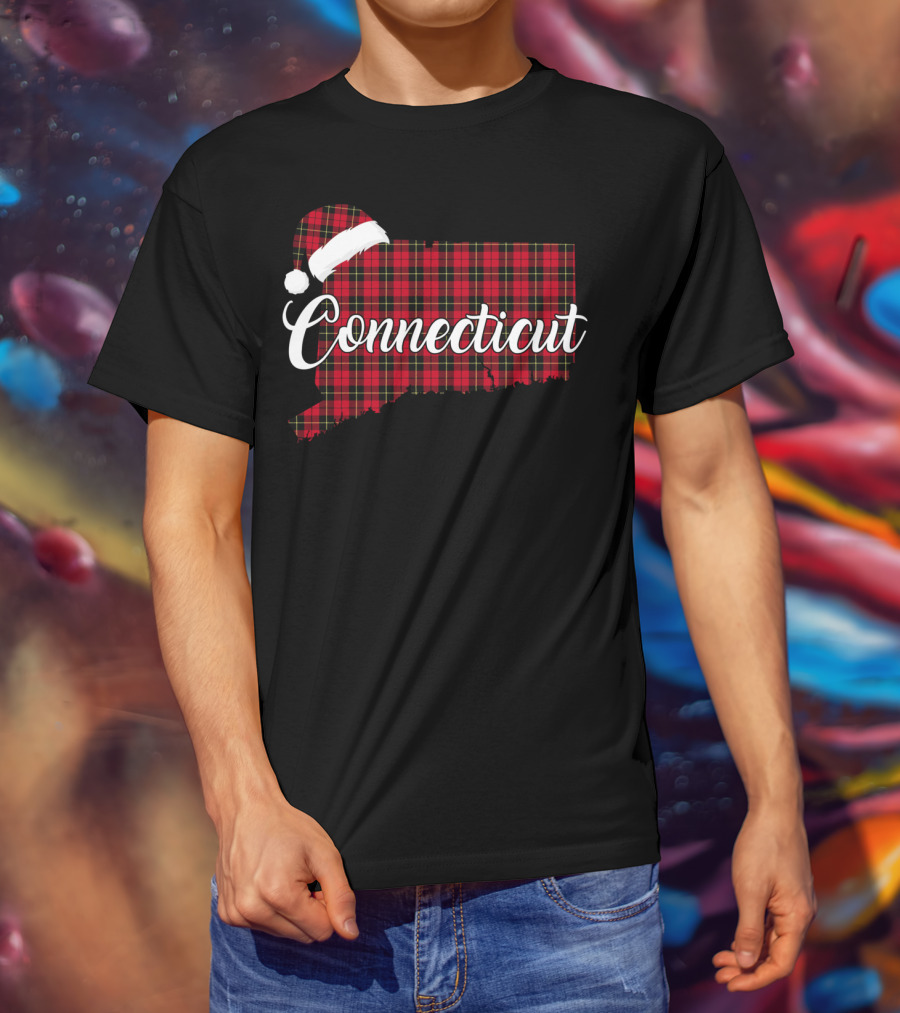 Connecticut Red Buffalo Plaid With Santa Hat Royal Stewart T-Shirt