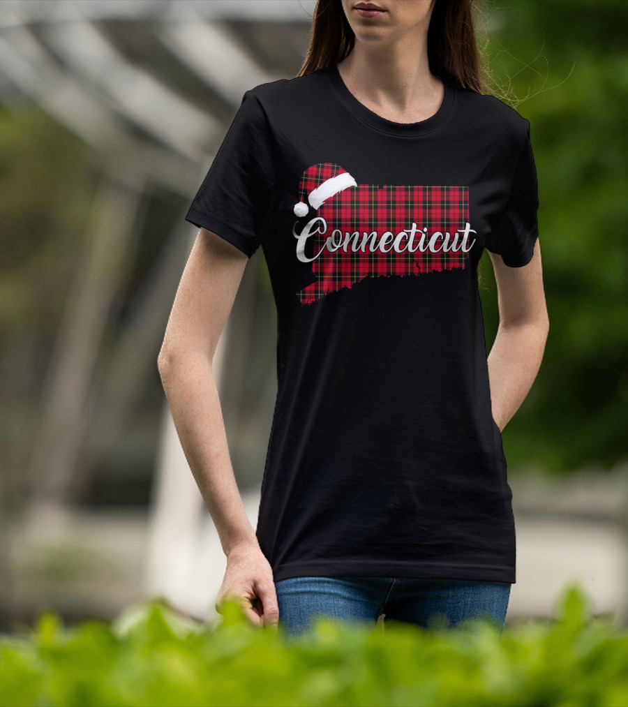 Connecticut Red Buffalo Plaid With Santa Hat Royal Stewart T-Shirt