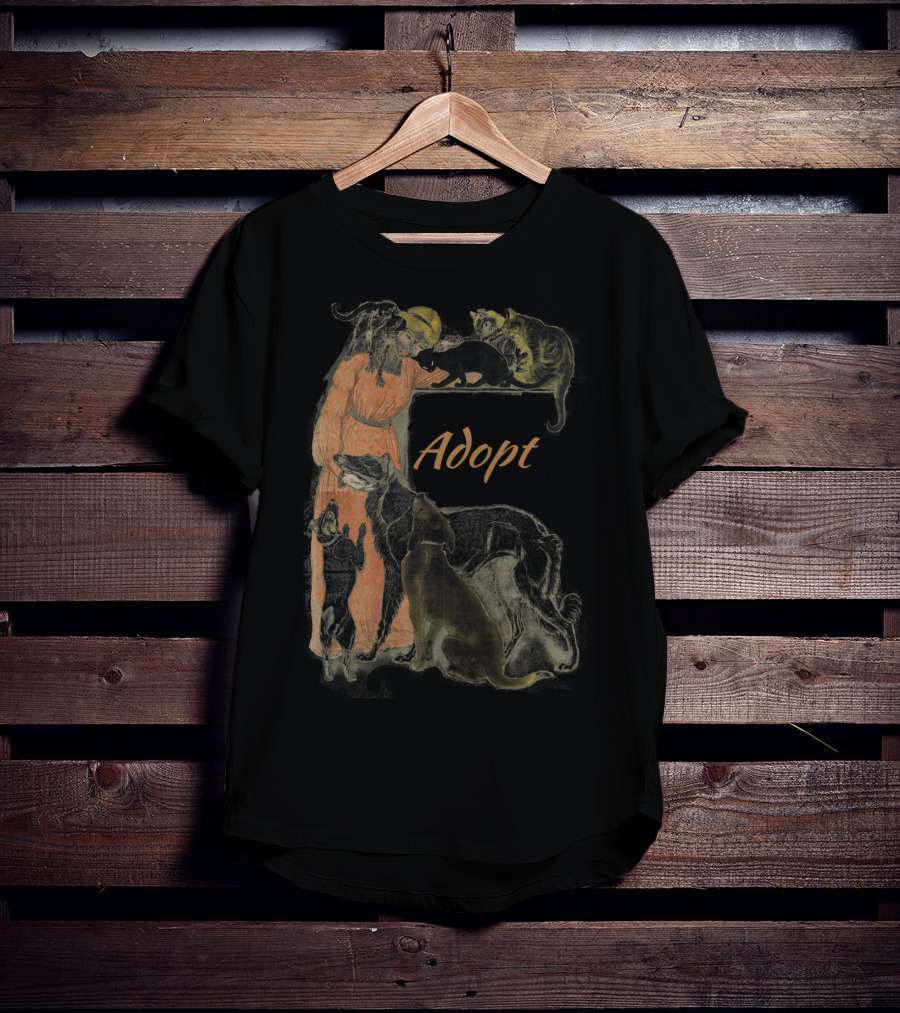 Rescue Adopt Love Dog And Cat Lover With Vintage Style Woman Surrounded By Pets T-Shirt