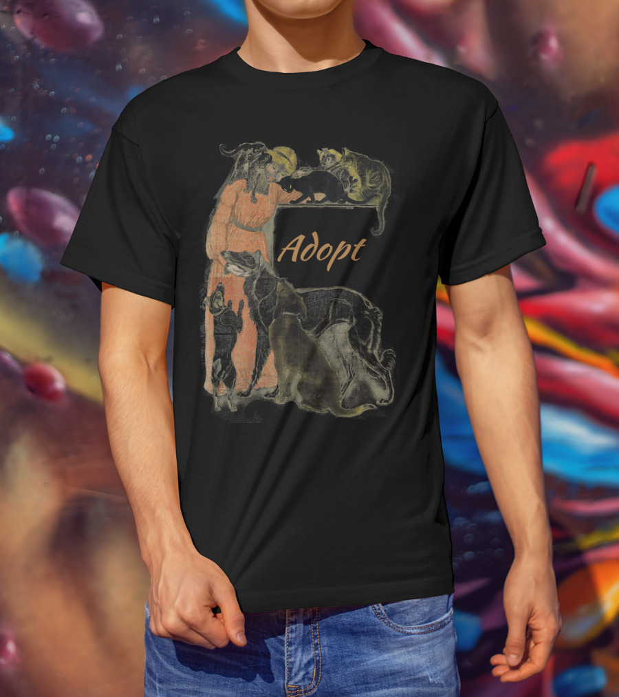 Rescue Adopt Love Dog And Cat Lover With Vintage Style Woman Surrounded By Pets T-Shirt