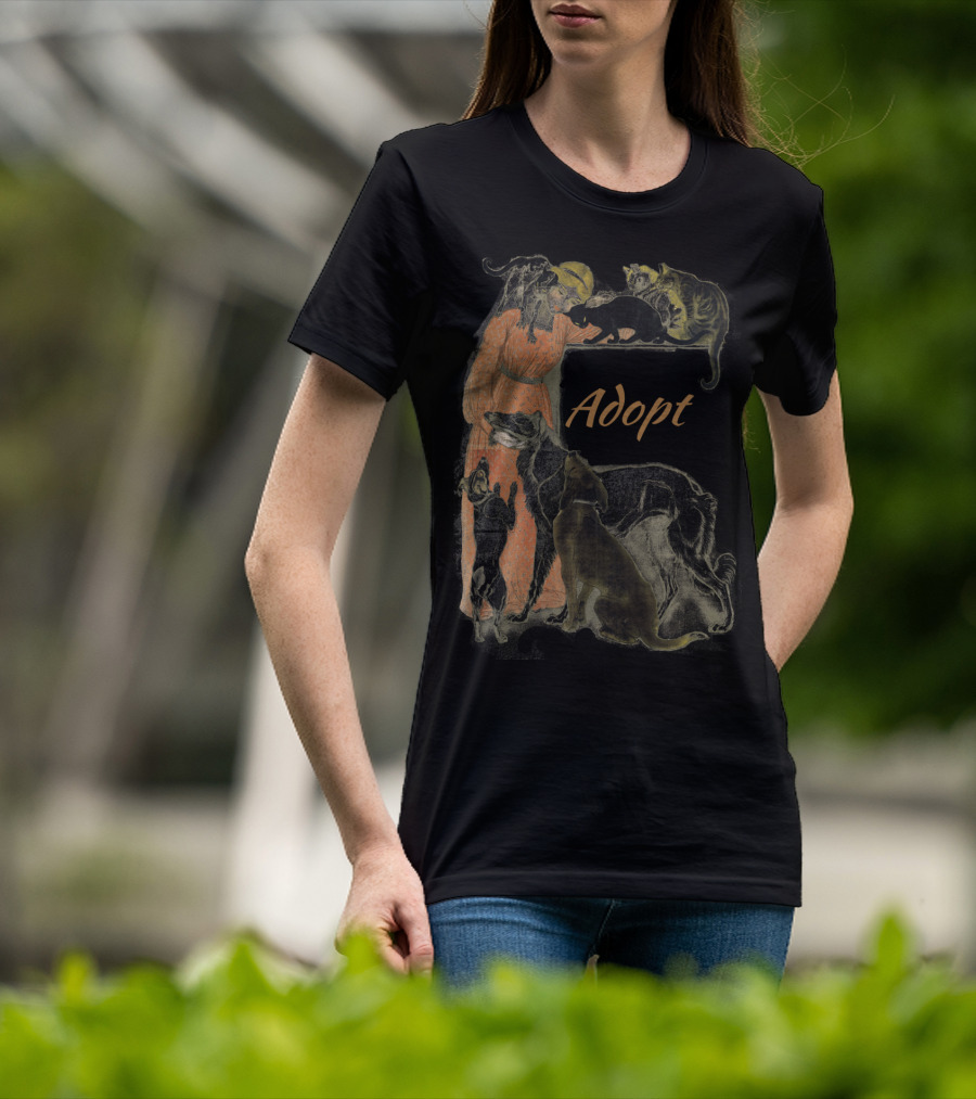 Rescue Adopt Love Dog And Cat Lover With Vintage Style Woman Surrounded By Pets T-Shirt