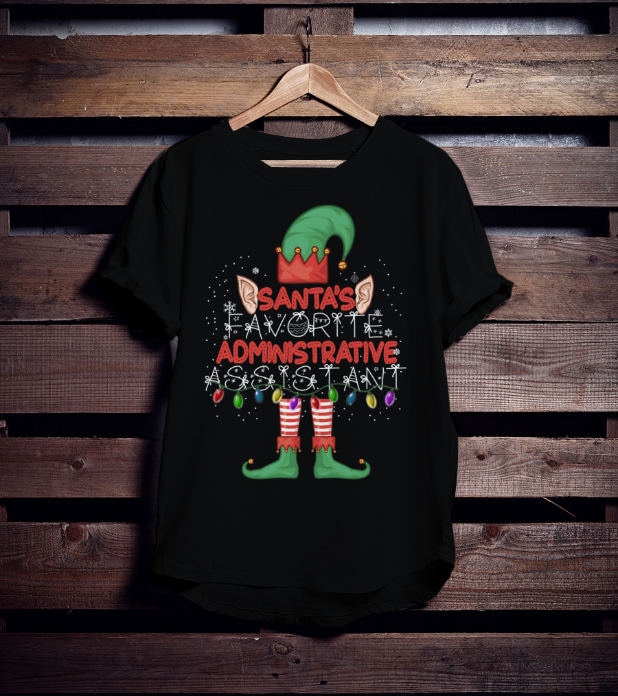 Santa's Favorite Administrative Assistant Elf Christmas Lights T-Shirt