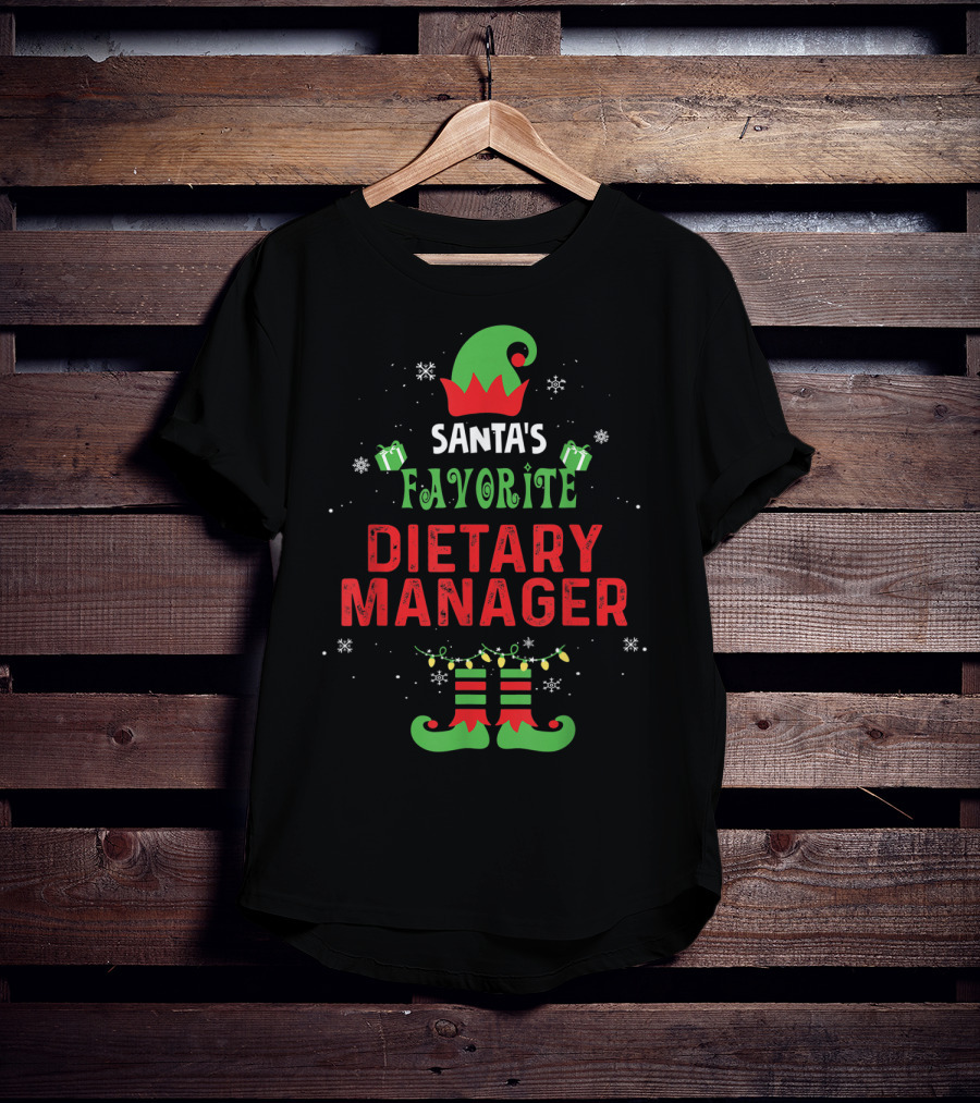 Santa's Favorite Dietary Manager Elf Hat Snowflakes Presents Holiday T-Shirt