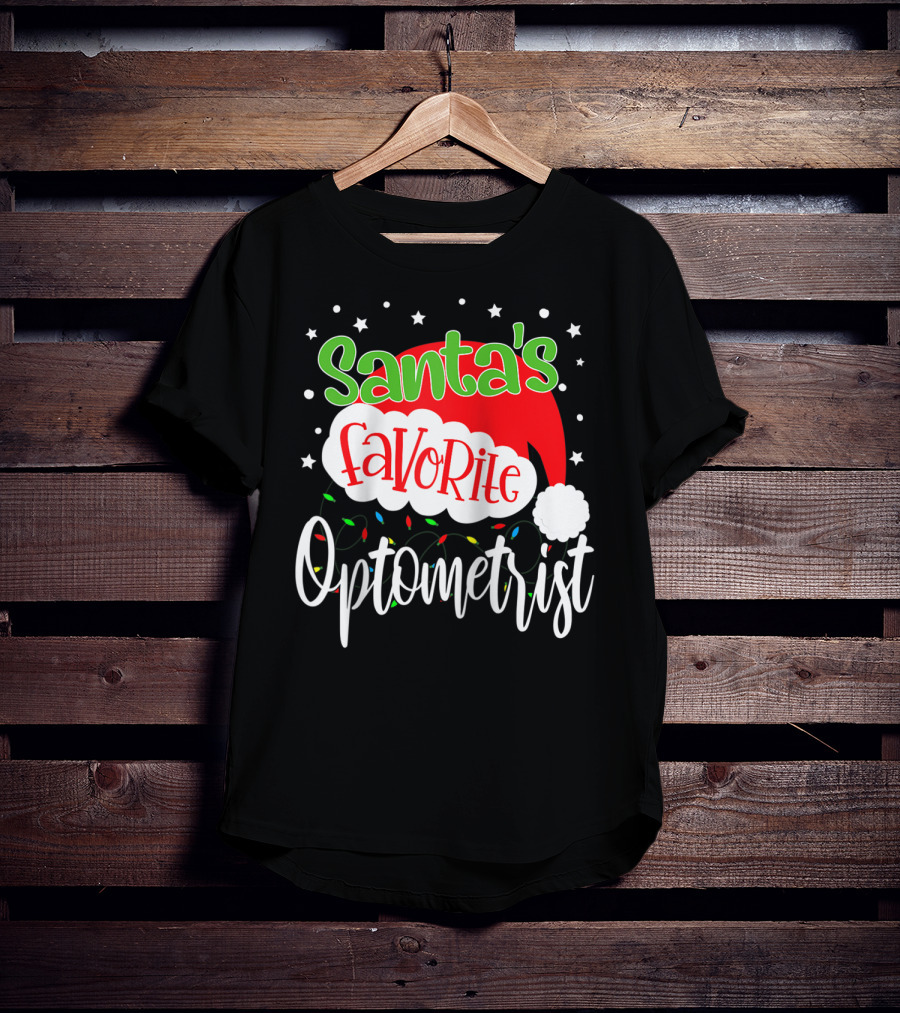 Santa's Favorite Optometrist Christmas Santa Hat And Lights T-Shirt