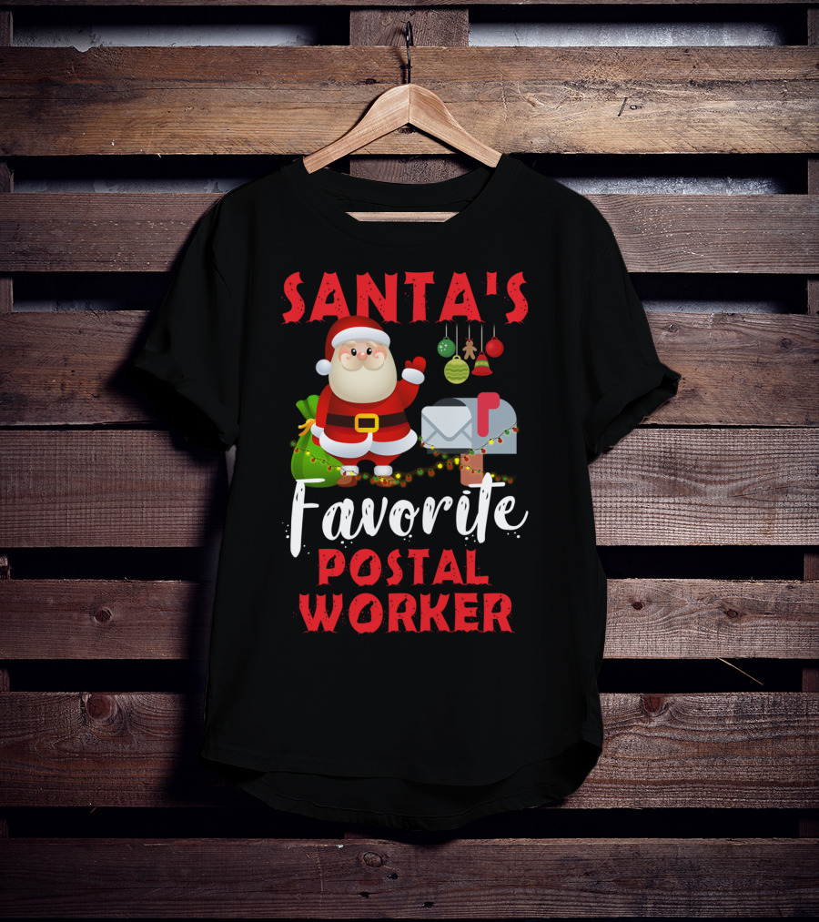 Santa's Favorite Postal Worker Christmas Mailbox Santa Claus T-Shirt