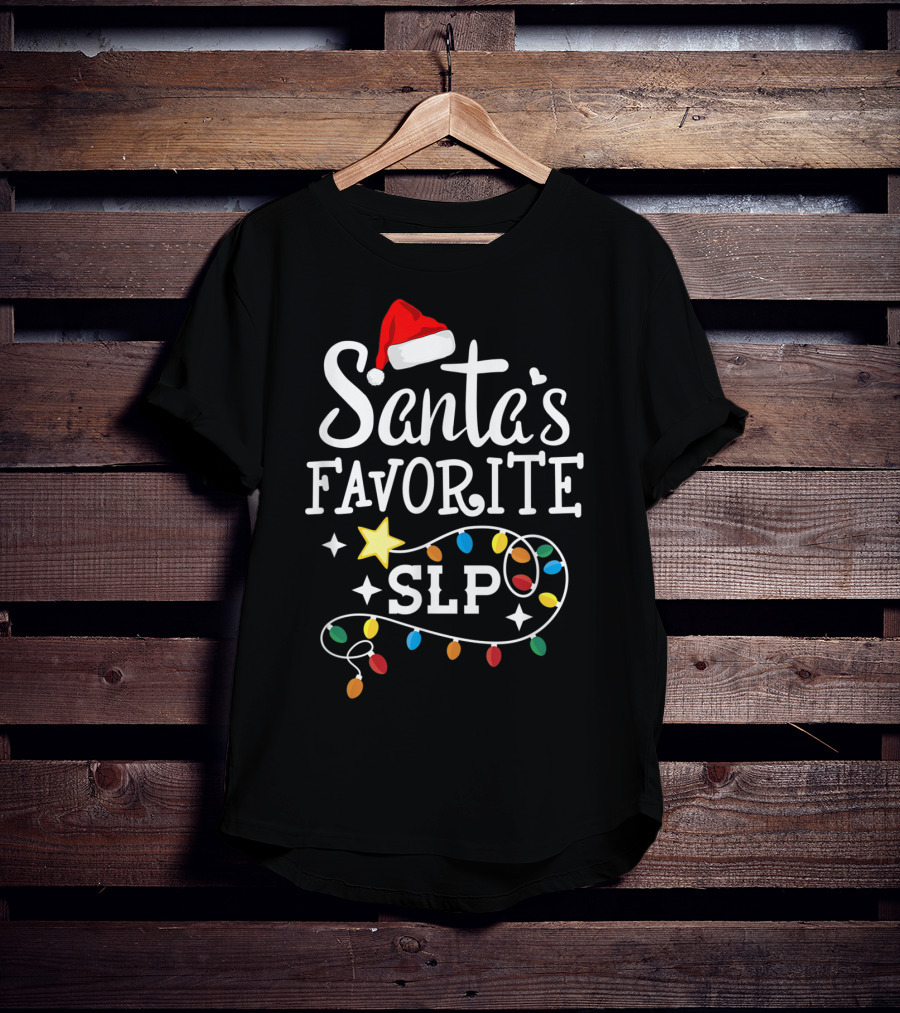 Santa's Favorite SLP Speechlanguage Christmas Lights And Santa Hat T-Shirt