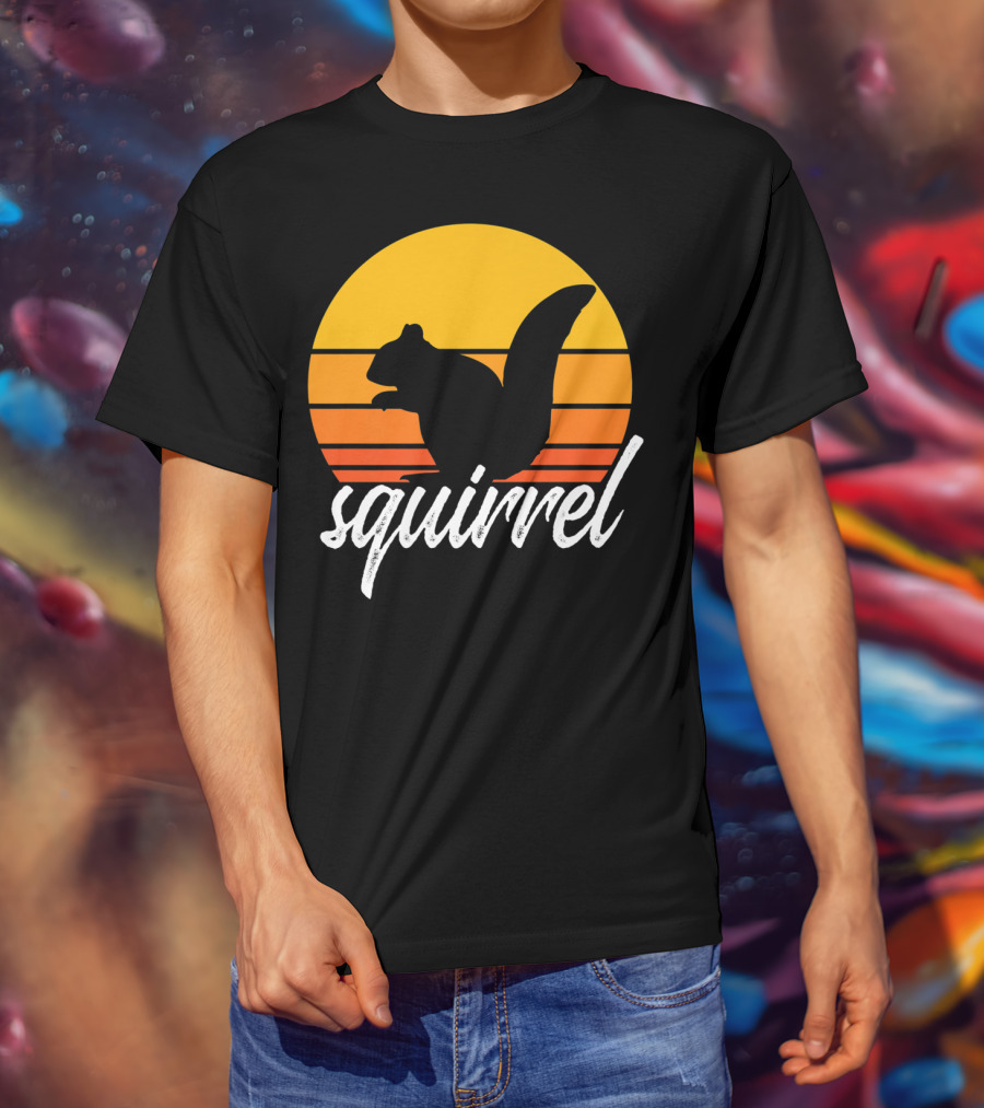 Squirrel Retro Sunset Silhouette Animal Lover Vintage T-Shirt