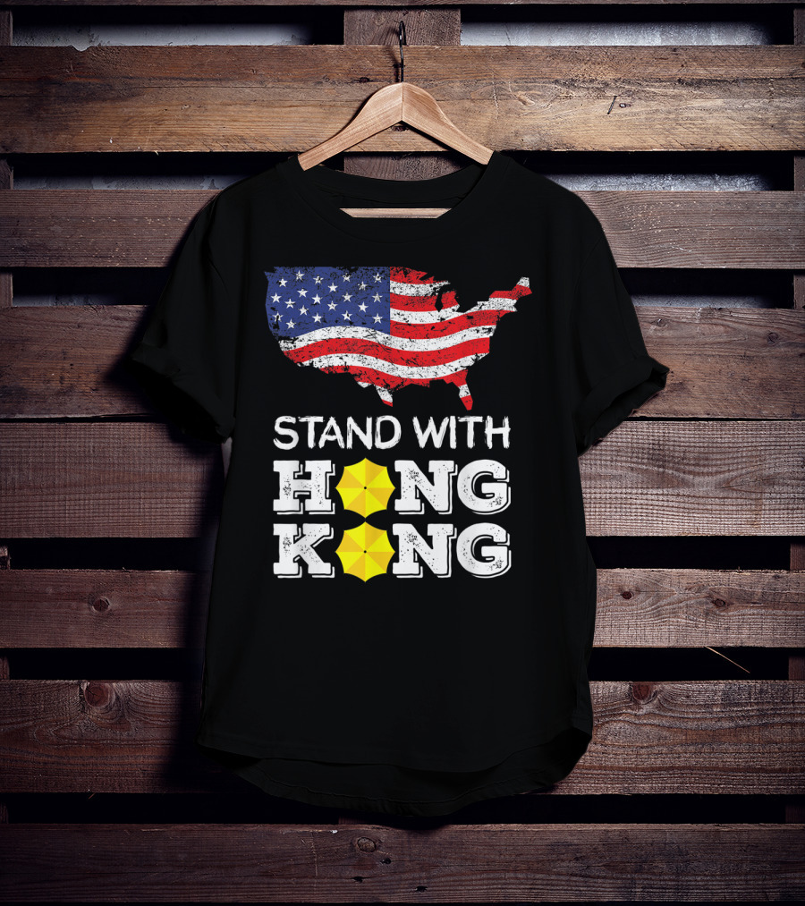 Stand With Hong Kong Strong American Flag Yellow Umbrella T-Shirt