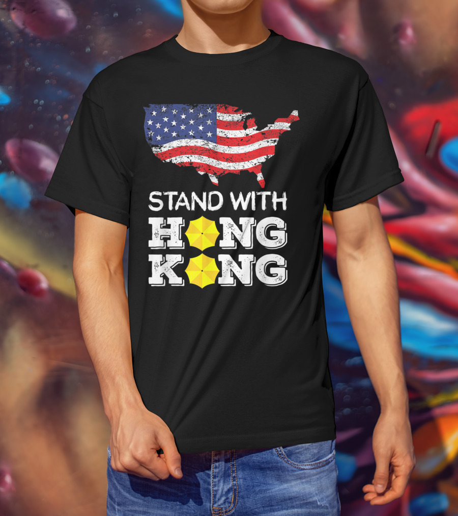 Stand With Hong Kong Strong American Flag Yellow Umbrella T-Shirt