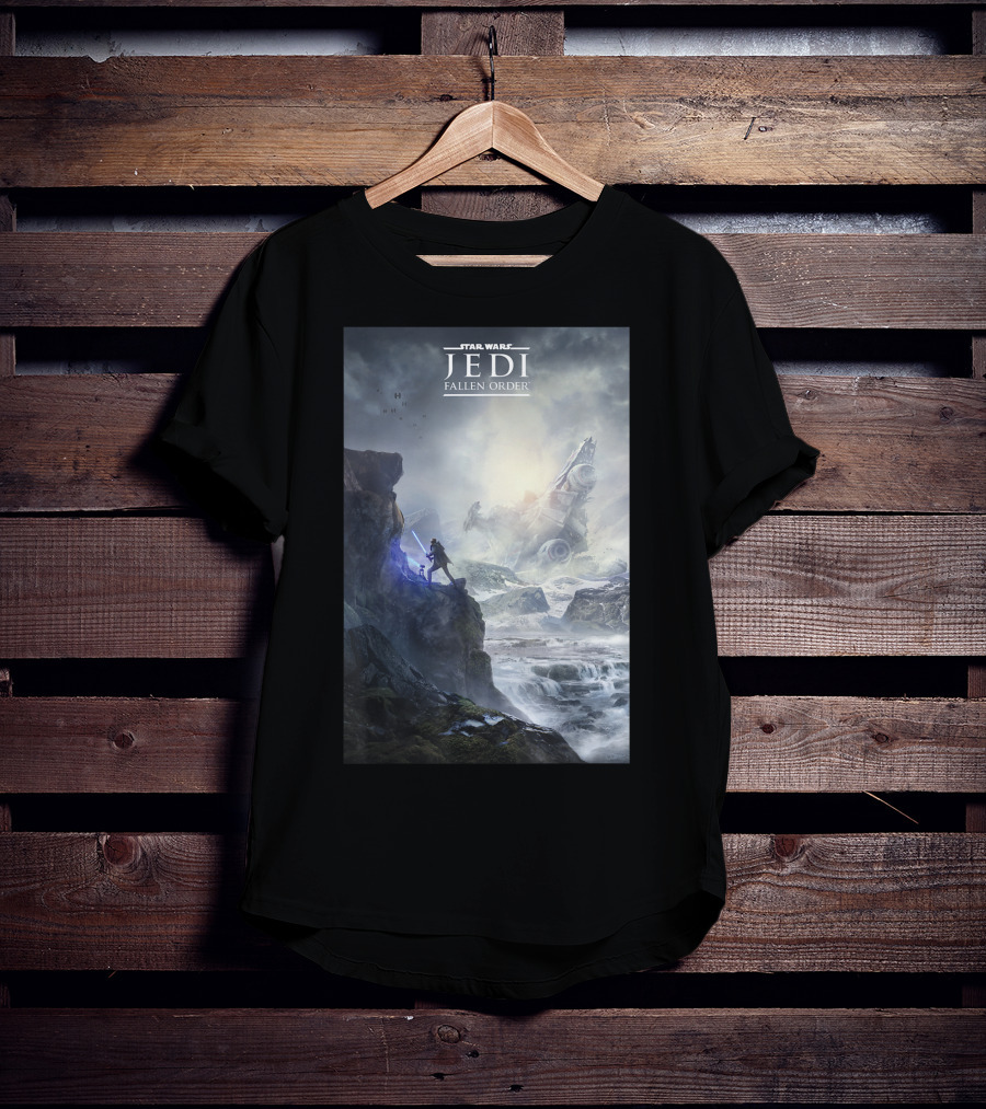 Star Wars Jedi Fallen Order Scenic Battle With Stormtrooper And Ruins T-Shirt