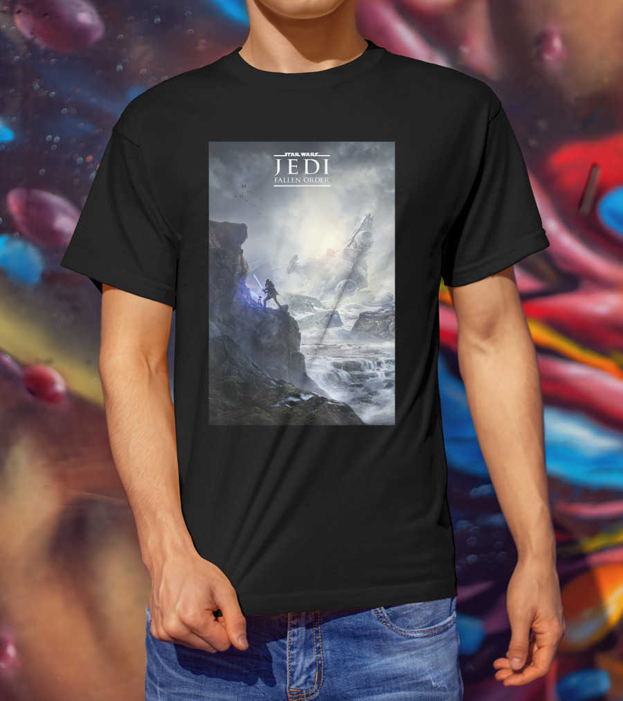 Star Wars Jedi Fallen Order Scenic Battle With Stormtrooper And Ruins T-Shirt