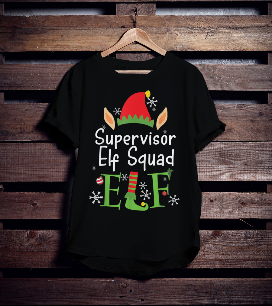 Supervisor Elf Squad Christmas Hat Snowflakes Ornaments T-Shirt