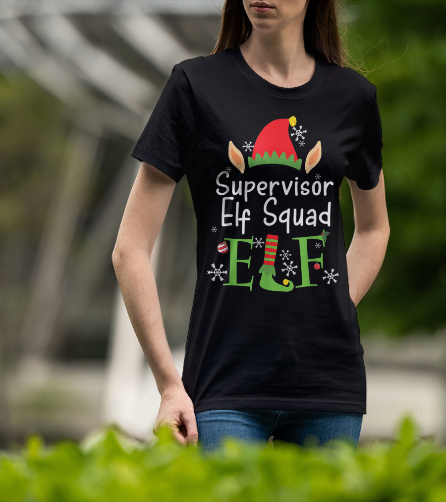 Supervisor Elf Squad Christmas Hat Snowflakes Ornaments T-Shirt