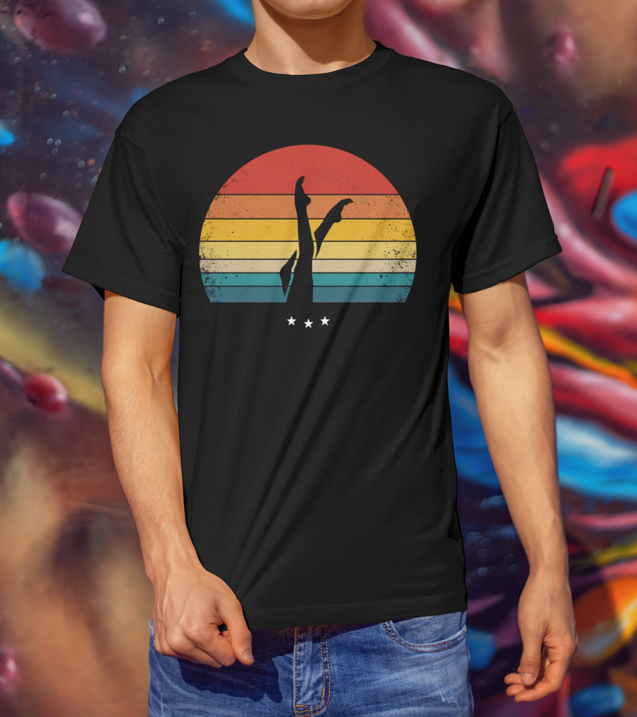 Retro Synchronized Swimming Legs Silhouette With Vintage Sunset Stripes And Stars T-Shirt