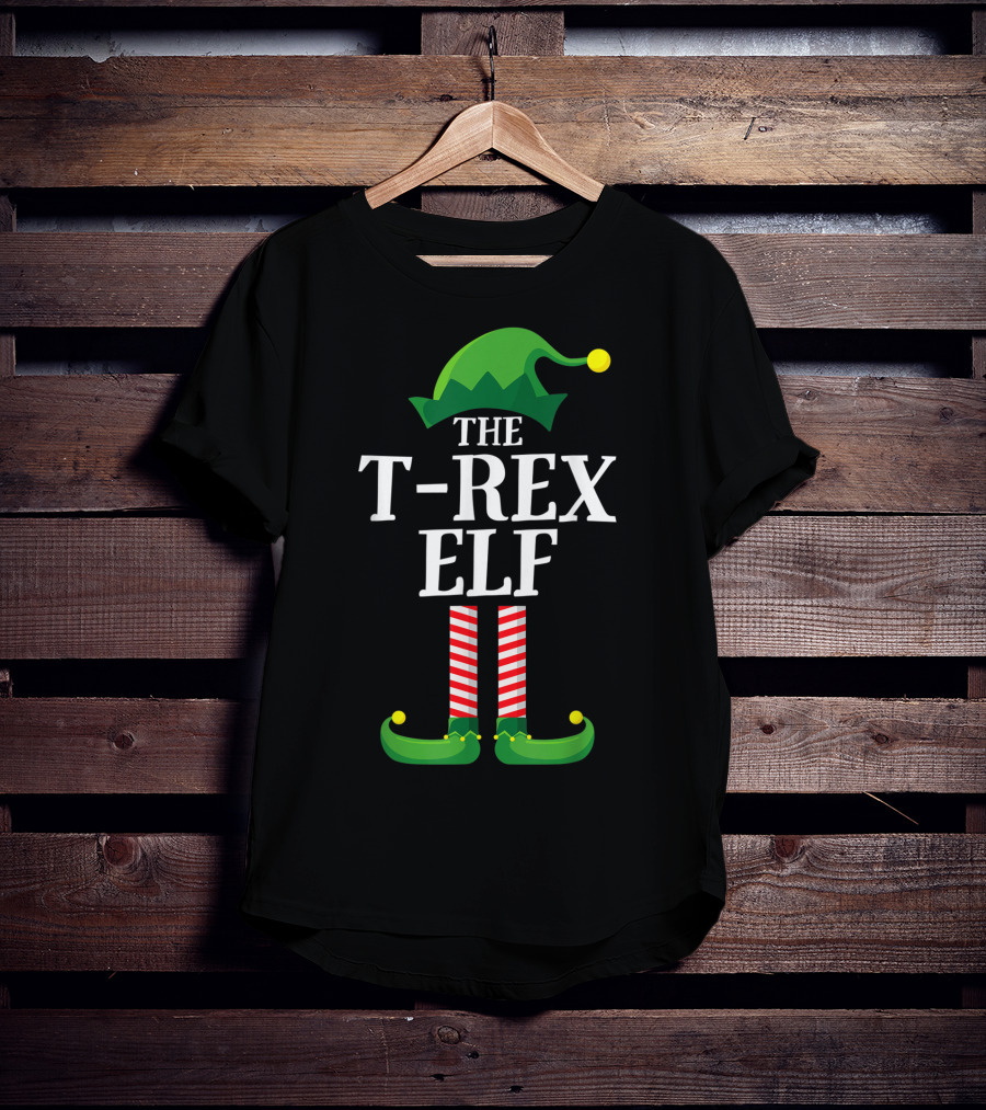 The T Rex Elf Matching Family Group Christmas Costume T-Shirt