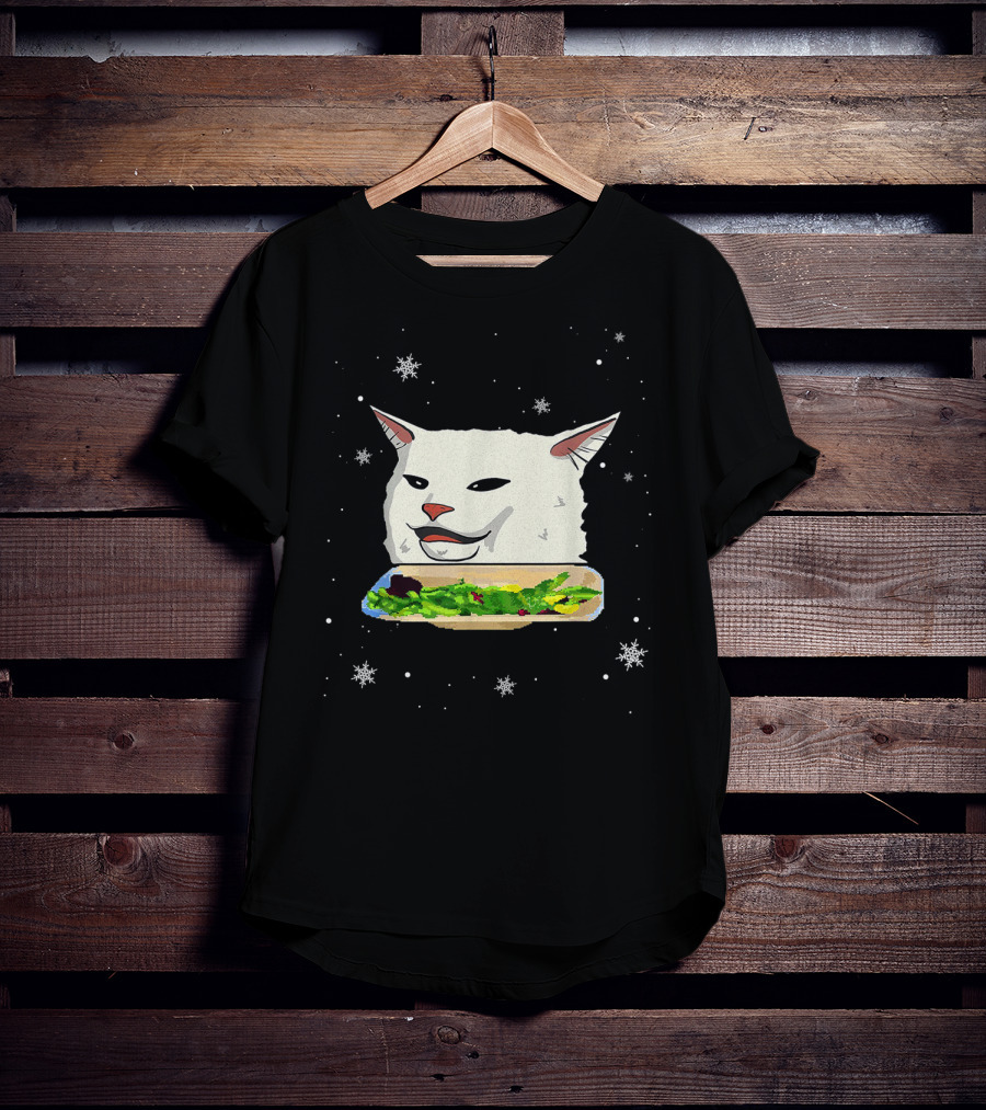 Table Cat Smudge The Cat Meme Snowflakes Salad T-Shirt