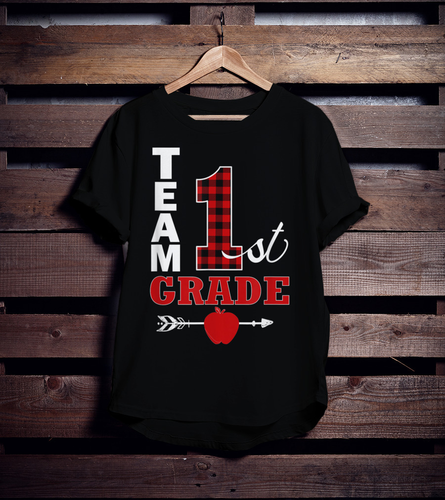 Team 1st Grade Lumberjack Plaid Teacher Arrow Apple T-Shirt