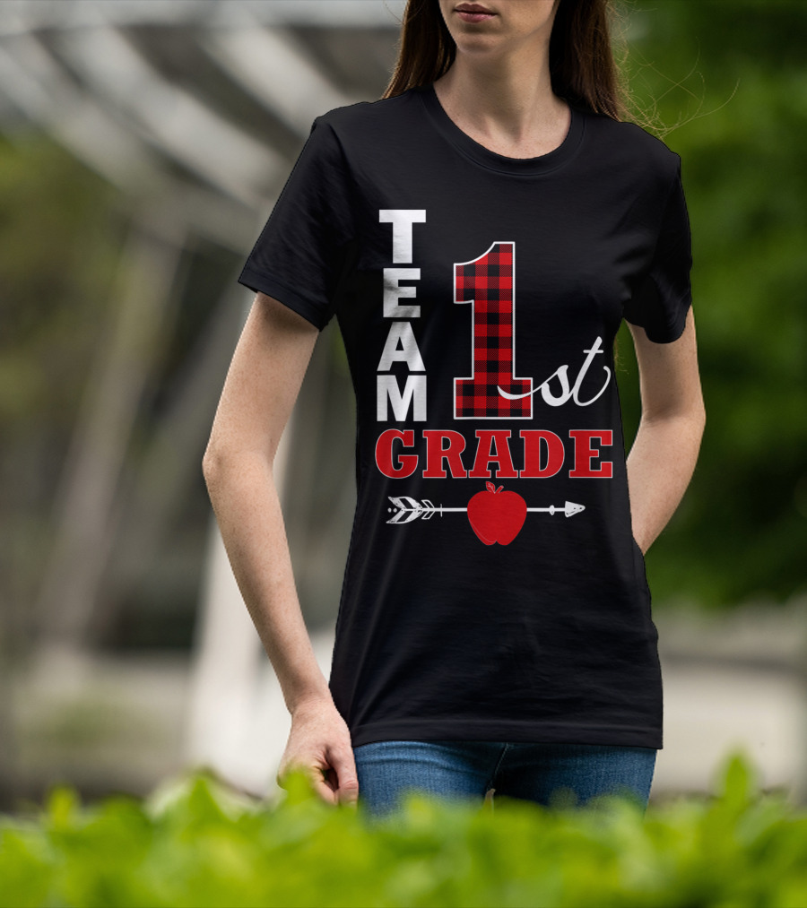 Team 1st Grade Lumberjack Plaid Teacher Arrow Apple T-Shirt